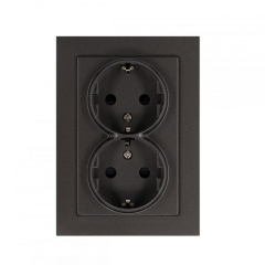 Розетка SHUKO© двойная с защитными шторками 16A 250V~ 2P+T, цвет Мокко, G5504Z, JASMART