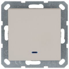 Выключатель одноклавишный проходной со светодиодом 10A 250V~ с накладкой, цвет Тауп, G3012NT, JASMART