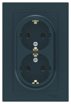 ATN000826 - AtlasDesign РОЗЕТКА двойная с заземлением со шторками, 16А, в сборе, ИЗУМРУД