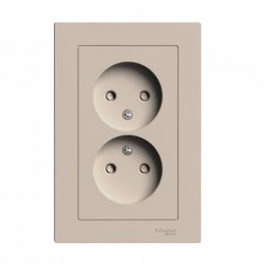 ATN001222 - AtlasDesign РОЗЕТКА двойная без заземления со шторками,16А, в сборе, ПЕСОЧНЫЙ