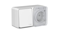 ATN543070 - AtlasDesign PROFI IP54 О/У БЛОК: РОЗ. з/к со шт. 16А, ВЫКЛ.1-клав.10А, СЕРЫЙ