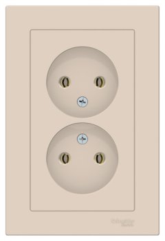 ATN000220 - AtlasDesign РОЗЕТКА двойная без заземления,16А, в сборе, БЕЖЕВЫЙ