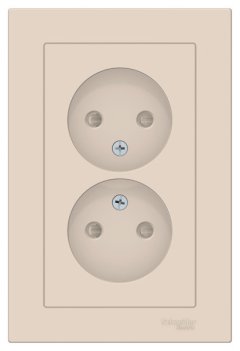 ATN000222 - AtlasDesign РОЗЕТКА двойная без заземления со шторками,16А, в сборе, БЕЖЕВЫЙ