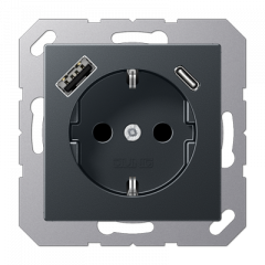 Розетка 2К+З 16А 250В, с разъемом USB Typ AC A1520-15CAANM