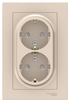 ATN000226 - AtlasDesign РОЗЕТКА двойная с заземлением со шторками, 16А, в сборе, БЕЖЕВЫЙ