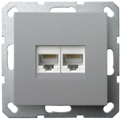 Интернет-розетка RJ45 двойная с накладкой, цвет Алюминий, G6106S, JASMART