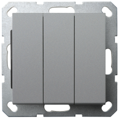 Выключатель трехклавишный 10A 250V~ с накладкой, цвет Алюминий , G3031S, JASMART