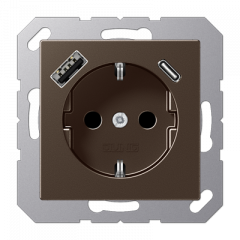 Розетка 2К+З 16А 250В, с разъемом USB Typ AC A1520-15CAMO