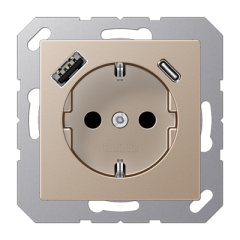 Розетка 2К+З 16А 250В~, с разъемом USB Typ AC, Jung A1520-15CACH