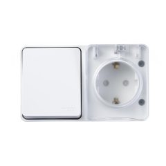 ATN540170 - AtlasDesign Profi54 ,открытый монтаж, БЛОК: РОЗTЕТКА з/к со шторками 16А 250B, ВЫКЛЮЧАТЕЛЬ 1-клавишный 10А, БЕЛЫЙ