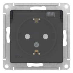 ATN441046 - AtlasDesign AQUA розетка с заземлением со шторк с крышк., 16А, IP44, карбон