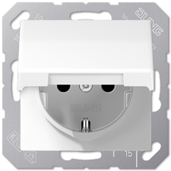 Розетка SCHUKO® с крышкой; термопласт; матовый белый, Jung EP1420KLWWM
