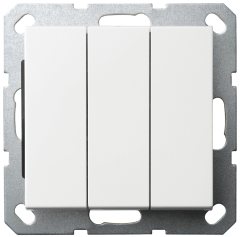 Выключатель трехклавишный 10A 250V~ с накладкой, цвет белый глянцевый , G3031W, JASMART