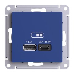 ATN001129 - AtlasDesign USB РОЗЕТКА A + тип-C 45Вт высокоскор.заряд. QC,PD, механизм, АКВАМАРИН