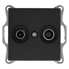 Розетка TV+FM Ф9.5mm проходная с накладкой, цвет Антрацит, G6205B, JASMART