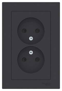 ATN001022 - AtlasDesign РОЗЕТКА двойная без заземления со шторками,16А, в сборе, КАРБОН