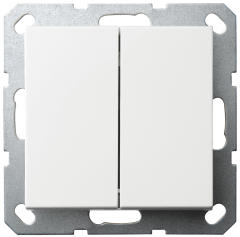 Выключатель двухклавишный проходной 10A 250V~ с накладкой, цвет белый глянцевый, G3022W, JASMART