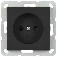 Розетка без заземления с защитными шторками 16A 250V~ 2P, цвет черный матовый (soft touch), G5503PB, JASMART