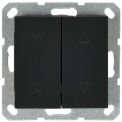 Выключатель двухклавишный для штор 10A 250V~ с накладкой, цвет черный матовый (soft touch), G3028PB, JASMART