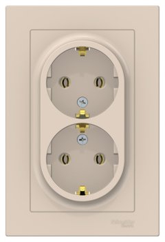 ATN000224 - AtlasDesign РОЗЕТКА двойная с заземлением, 16А, в сборе, БЕЖЕВЫЙ