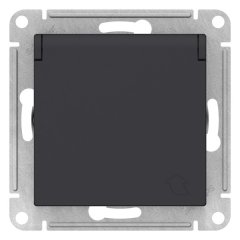 ATN001046 - AtlasDesign РОЗЕТКА с заземлением со шторками с крышкой, 16А, IP20, механизм, КАРБОН