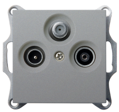 Розетка TV+FM+SAT Ф9.5mm оконечная с накладкой, цвет Алюминий, G6206S, JASMART