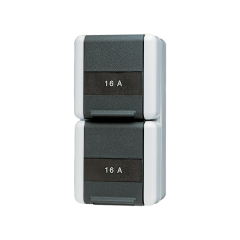 822NAW Двойная SCHUKO-розетка 16A 250V  с полем для надписи; для накладного монтажа IP44