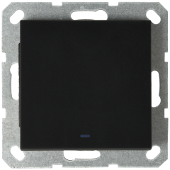 Выключатель одноклавишный со светодиодом 10A 250V~ с накладкой, цвет черный матовый (soft touch), G3011NPB, JASMART