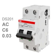 Дифавтомат ABB DS201 C6 AC30 (2П C 6A 30mA тип AC)