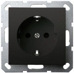 Розетка SHUKO© с защитными шторками 16A 250V~ 2P+T, цвет черный матовый (soft touch), G5501PB, JASMART