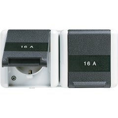 8220NAW Двойная горизонтальная SCHUKO-розетка 16A 250V  с полем для надписи IP44