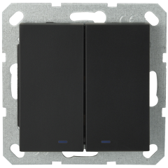Выключатель двухклавишный со светодиодами 10A 250V~ с накладкой, цвет черный матовый (soft touch), G3023NPB, JASMART