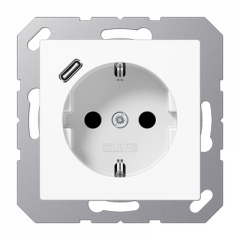 Розетка 2К+З 16А 250В, с разъемом USB Typ C A1520-18CWW