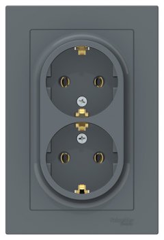 ATN000724 - AtlasDesign РОЗЕТКА двойная с заземлением, 16А, в сборе, ГРИФЕЛЬ