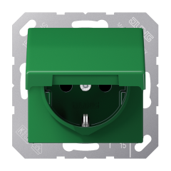 AS1520BFKIKLGN Штепсельная розетка SCHUKO 16A 250V  с крышкой и защитой от детей; зеленая