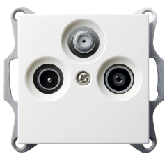 Розетка TV+FM+SAT Ф9.5mm оконечная с накладкой, цвет белый глянцевый, G6206W, JASMART