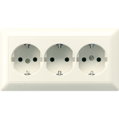 AS523 Штепсельная розетка SCHUKO 16A 250V  тройная, полная плата; слоновая кость