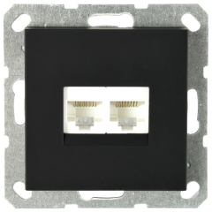 Интернет-розетка RJ45 двойная с накладкой, цвет черный матовый (soft touch), G6106PB, JASMART