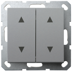 Выключатель двухклавишный для штор 10A 250V~ с накладкой, цвет Алюминий, G3028S, JASMART