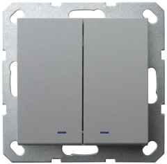 Выключатель двухклавишный со светодиодами 10A 250V~ с накладкой, цвет Алюминий, G3023NS, JASMART