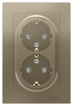 ATN000526 - AtlasDesign РОЗЕТКА двойная с заземлением со шторками, 16А, в сборе, ШАМПАНЬ