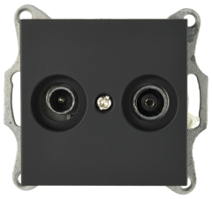 Розетка TV+FM Ф9.5mm оконечная с накладкой, цвет черный матовый (soft touch), G6204PB, JASMART