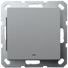 Выключатель одноклавишный проходной со светодиодом 10A 250V~ с накладкой, цвет Алюминий, G3012NS, JASMART