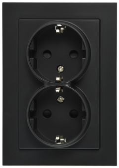 Розетка SHUKO© двойная с защитными шторками 16A 250V~ 2P+T, цвет черный матовый (soft touch), G5504PB, JASMART