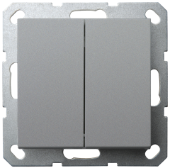 Выключатель двухклавишный 10A 250V~ с накладкой, цвет Алюминий, G3023S, JASMART