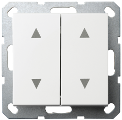 Выключатель двухклавишный для штор 10A 250V~ с накладкой, цвет белый глянцевый, G3028W, JASMART