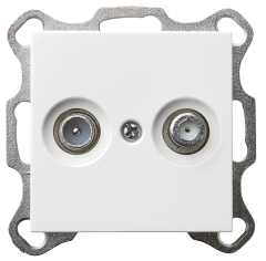 Розетка TV+FM Ф9.5mm оконечная с накладкой, цвет белый глянцевый, G6204W, JASMART