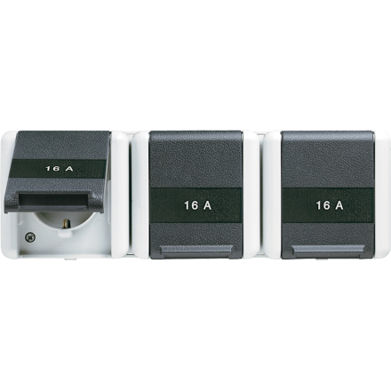 8230NAW Тройная  горизонтальная SCHUKO-розетка 16A 250V  ; для накладного монтажа IP44