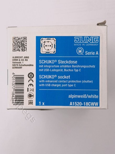 Розетка 2К+З 16А 250В, с разъемом USB Typ C A1520-18CWW