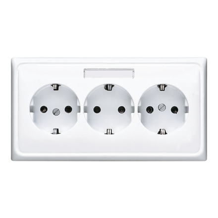 CD523NAWW Розетка тройная с заземлением для кабельканалов, полем для надписи; белая